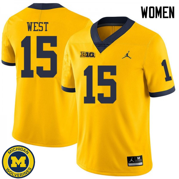 Womens Michigan Wolverines #15 Jacob West Yellow Jordan Brand Alumni Jersey